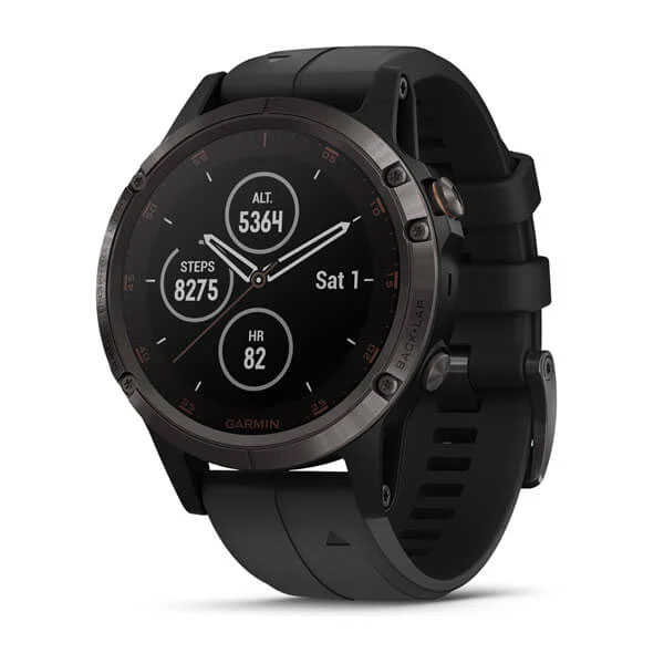 Garmin Fenix 5 Plus Sapphire Carbon Gray DLC Titanium with Black Silicone Band 