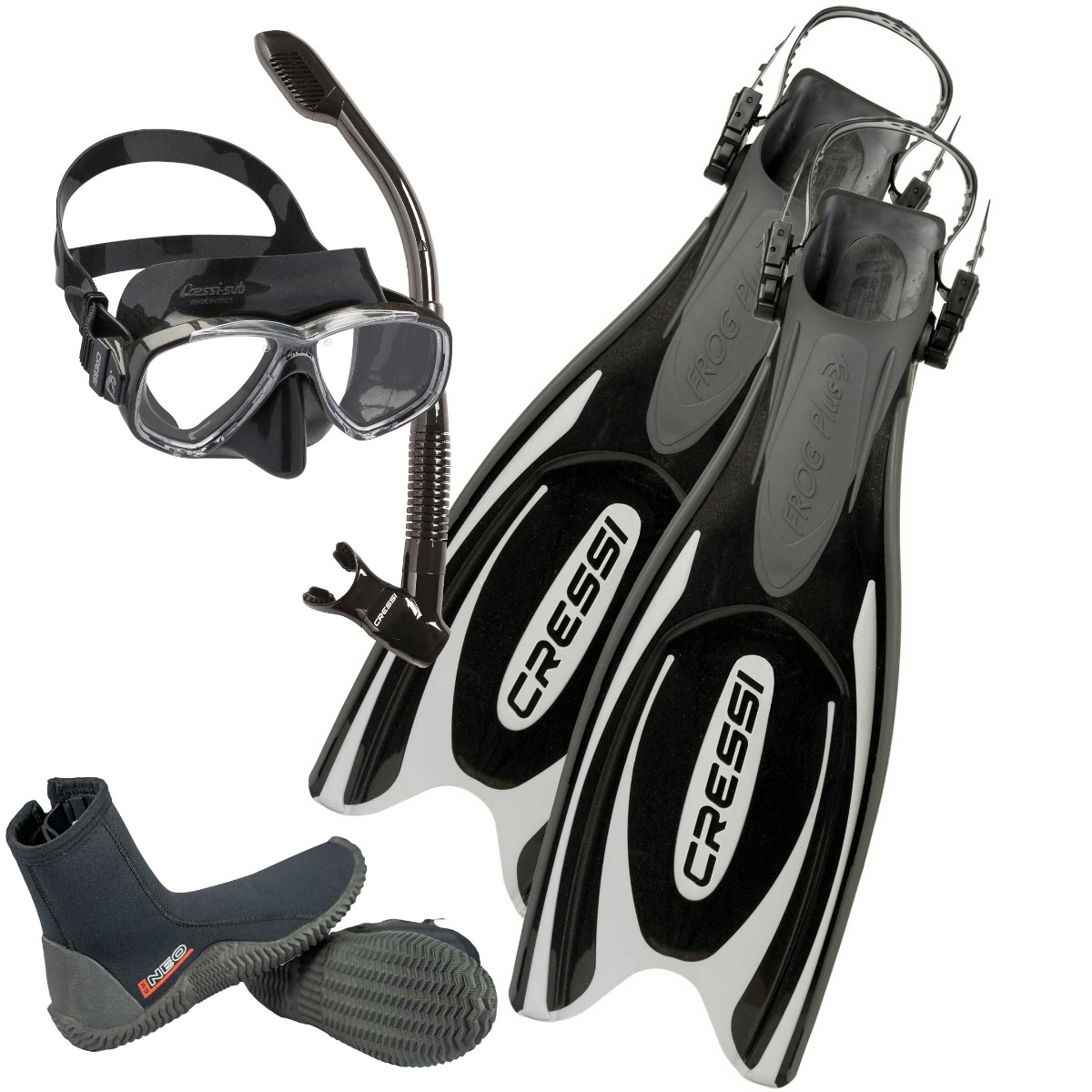 Cressi Frog Plus Scuba Mask Fin and Snorkel Package